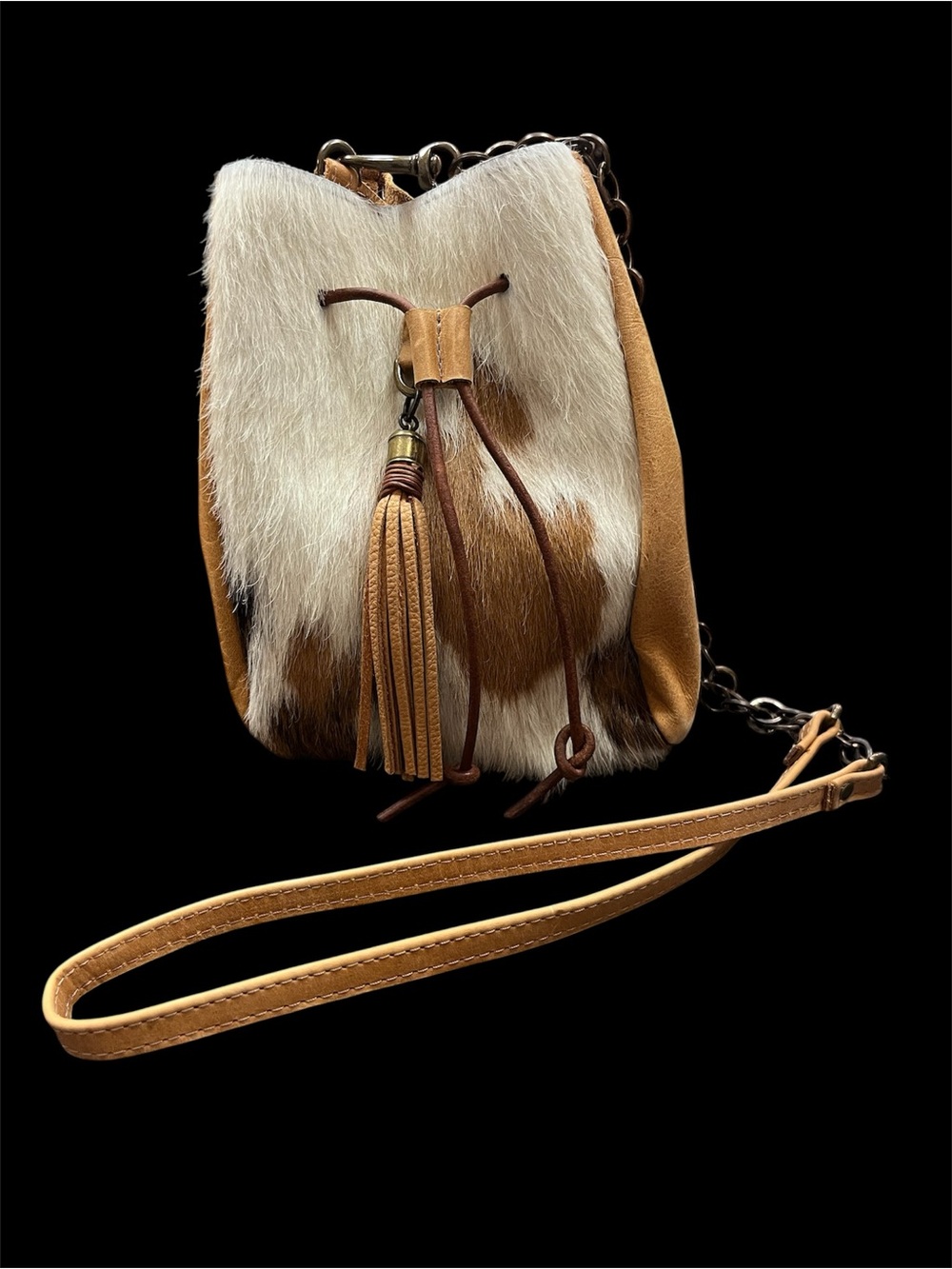Canoe hair on Hide, leather mini bucket cowhide Crossbody